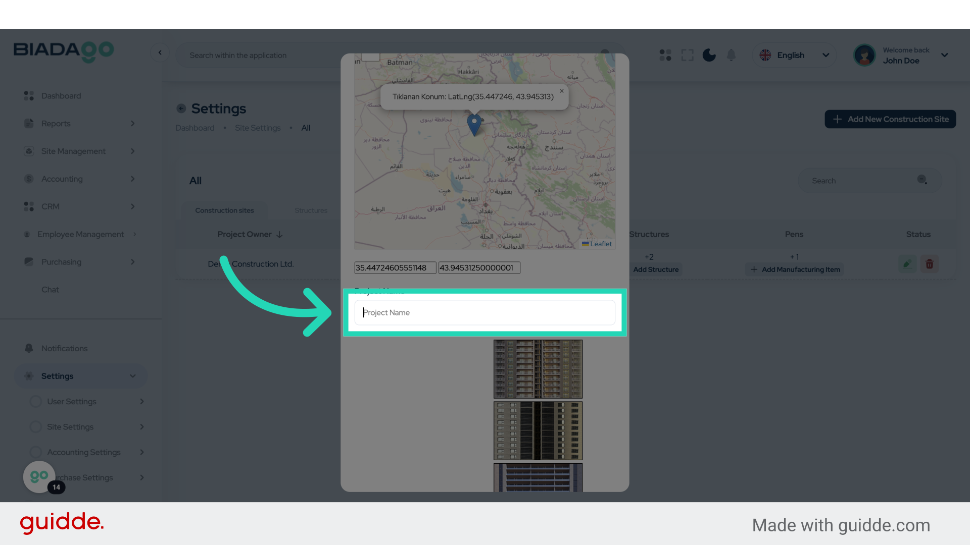 Click 'Project Name'