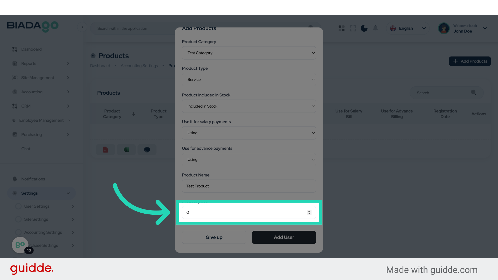 Click 'Product Name'