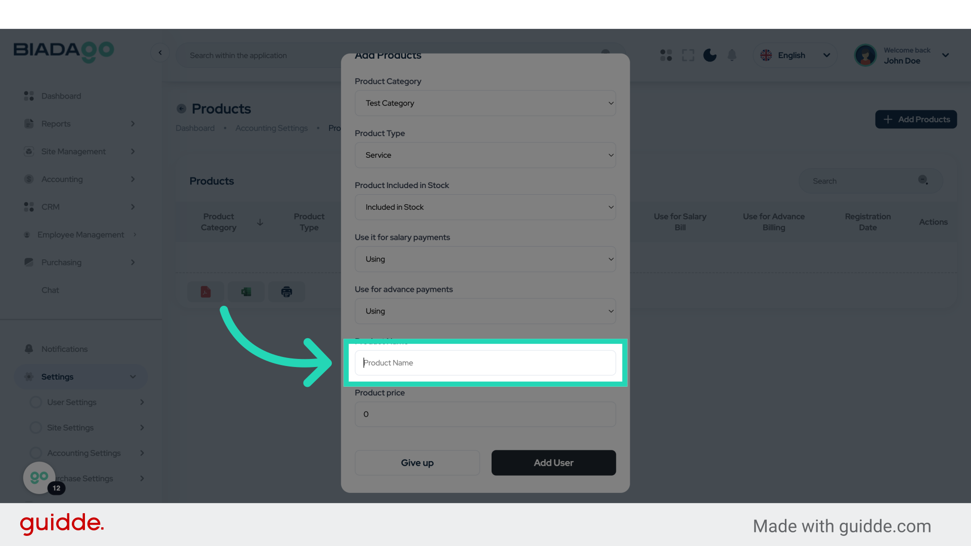 Click 'Product Name'