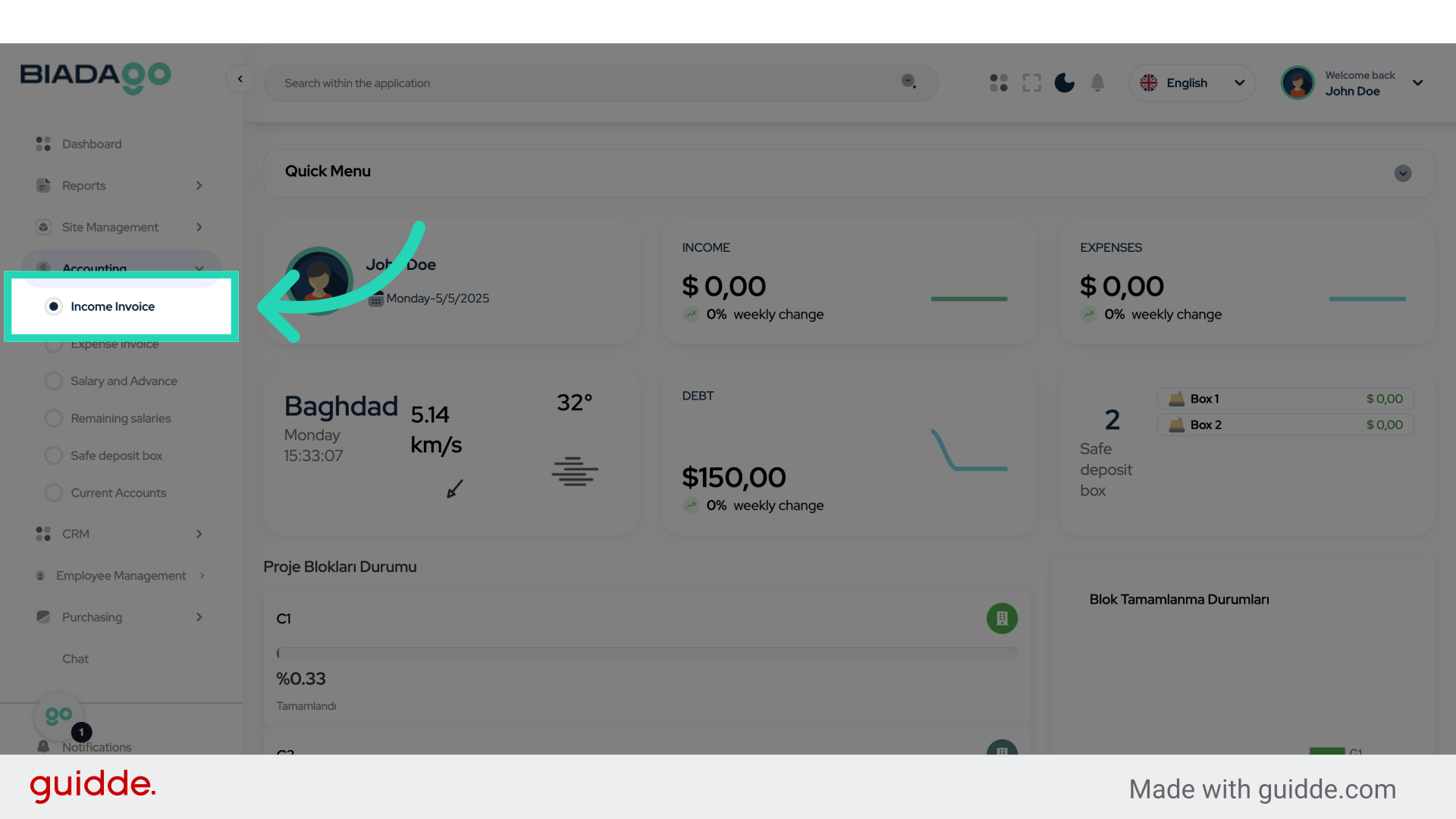 Click 'Income Invoice'