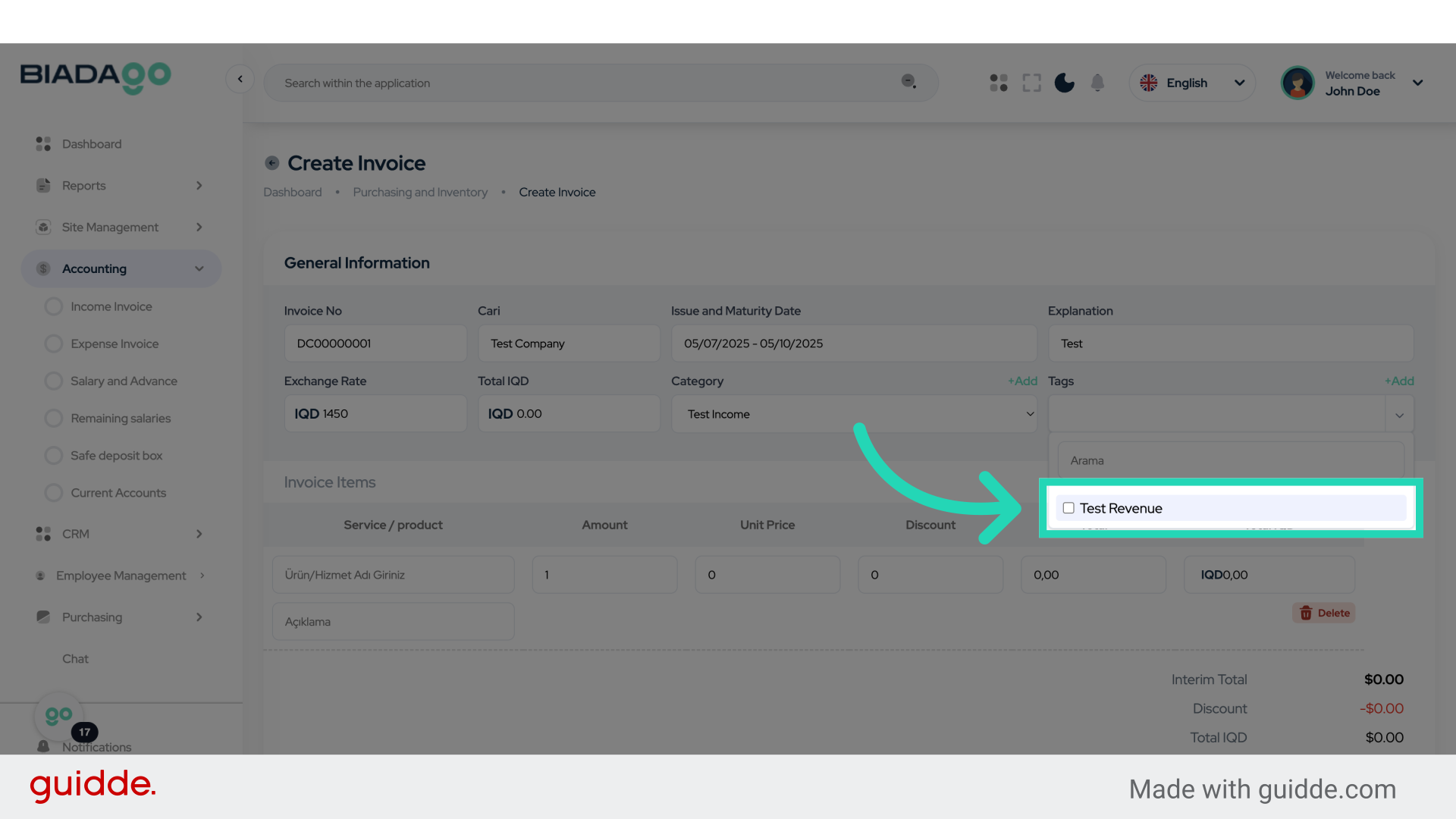Click 'Test Revenue'