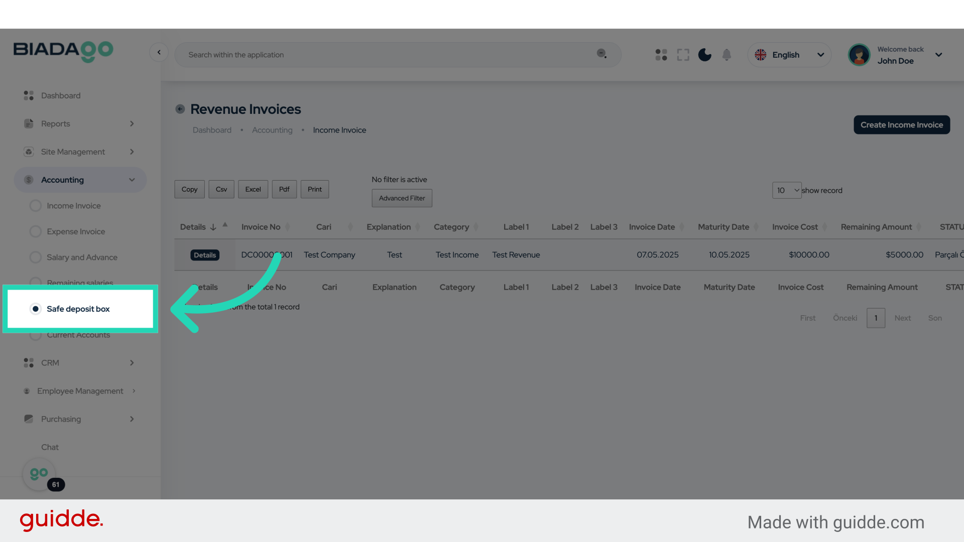 Click 'Safe deposit box'