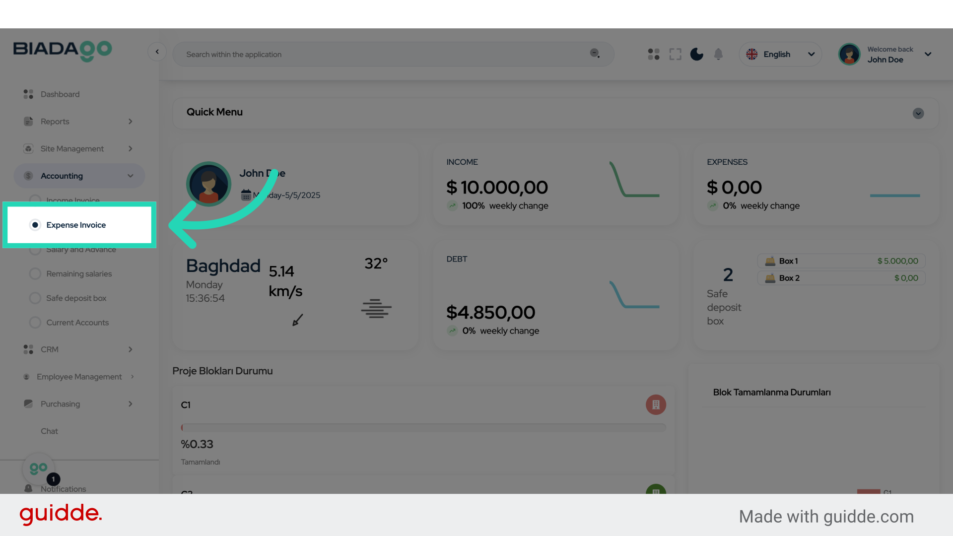 Click 'Expense Invoice'