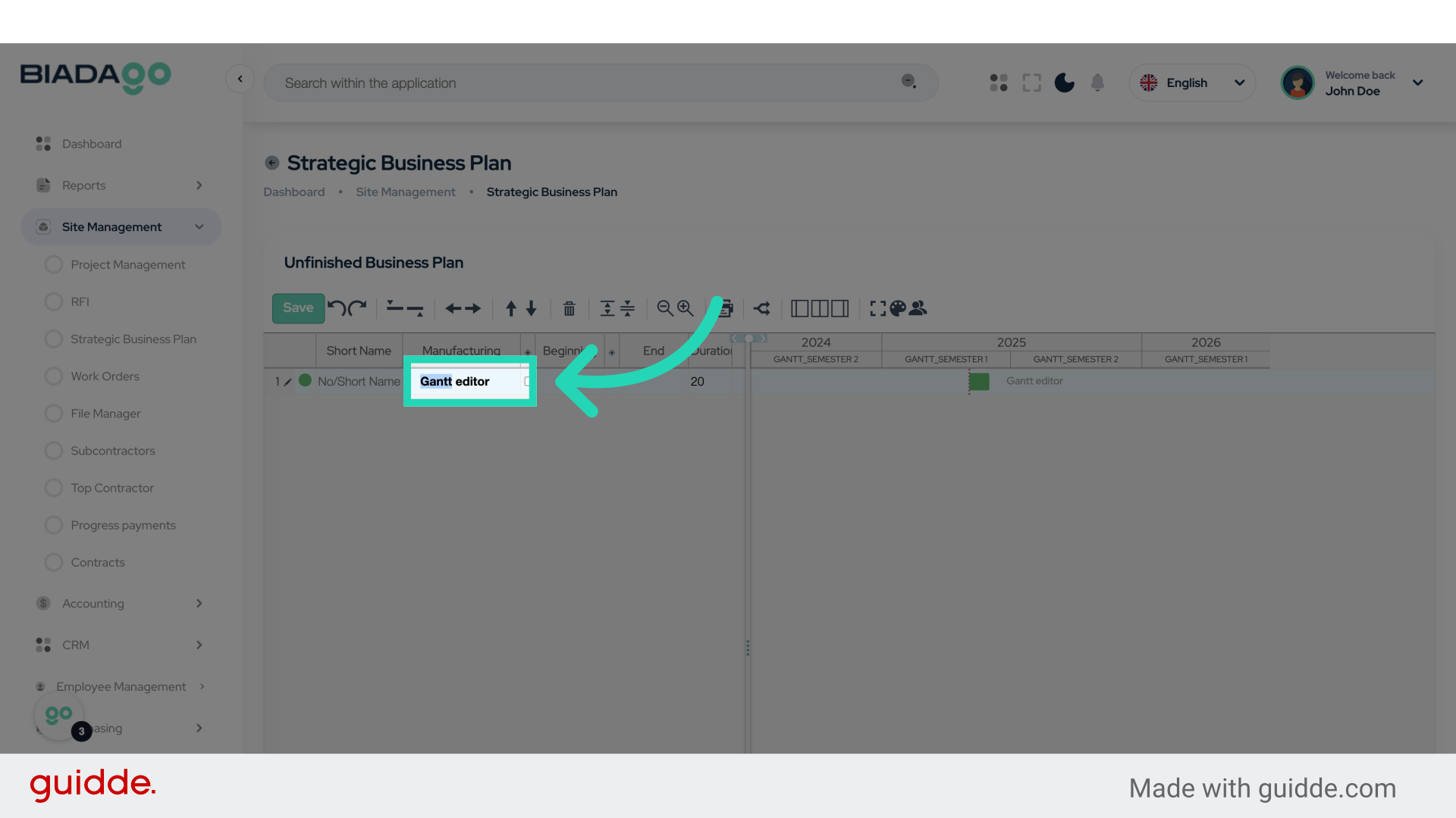 Click 'Gantt editor'