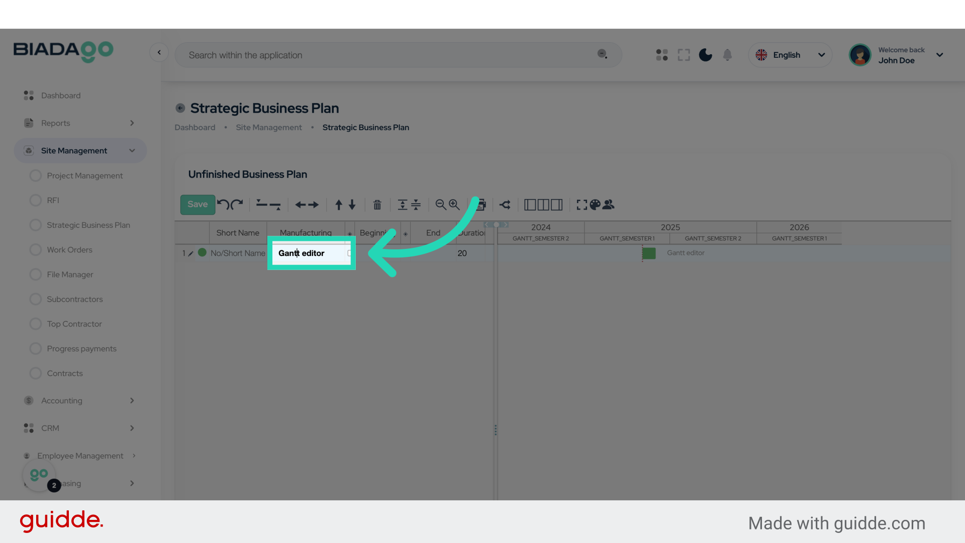 Click 'Gantt editor'