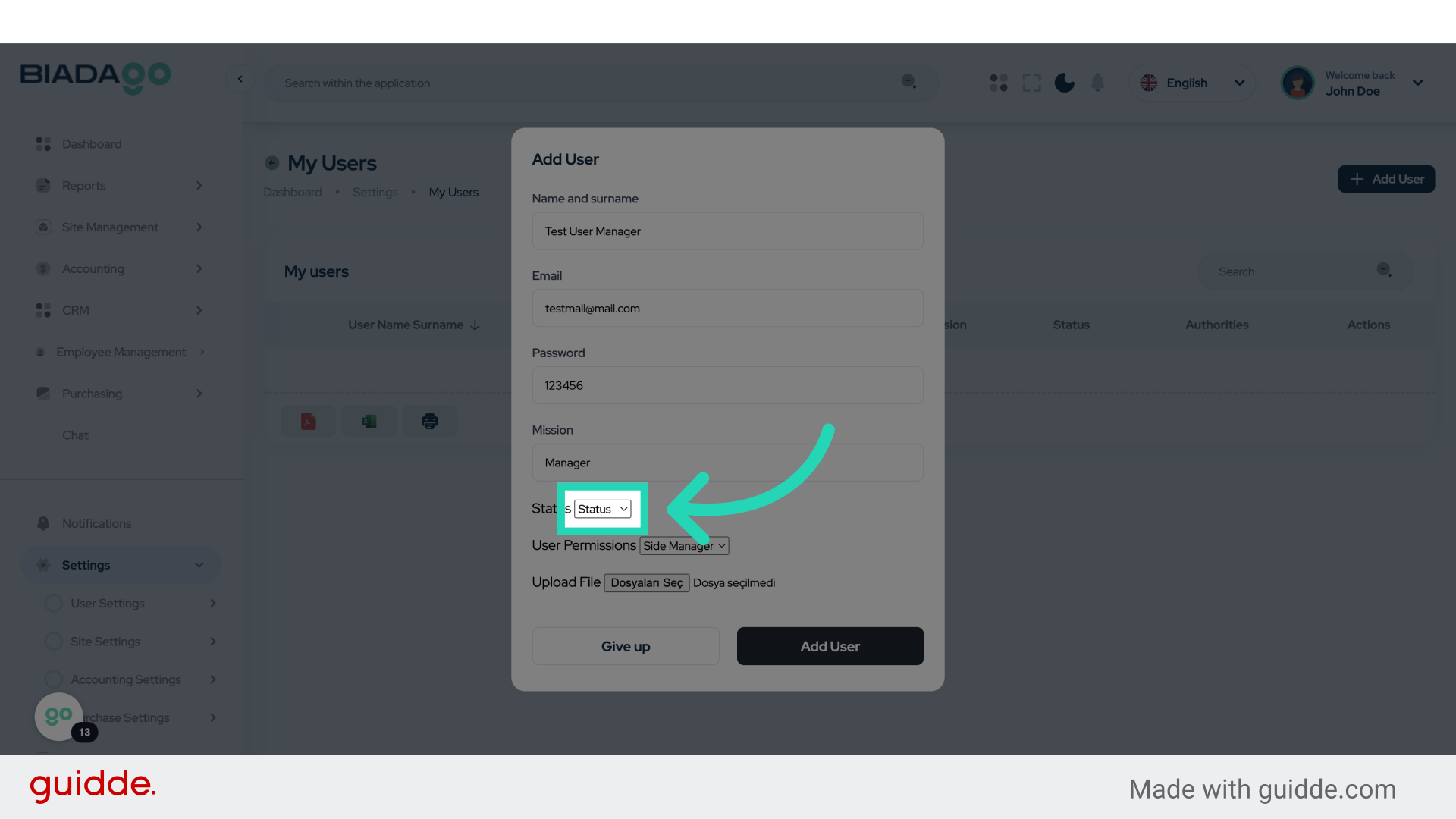 Click 'Status Active Passive'