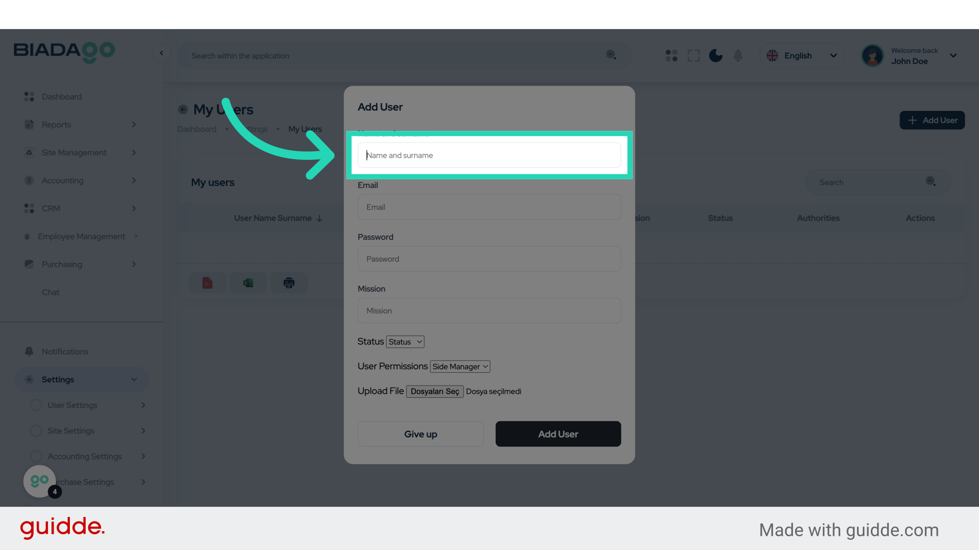 Click 'Name and surname'