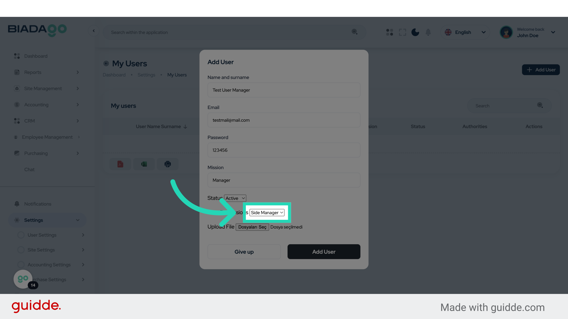 Click 'Side Manager Foreman'