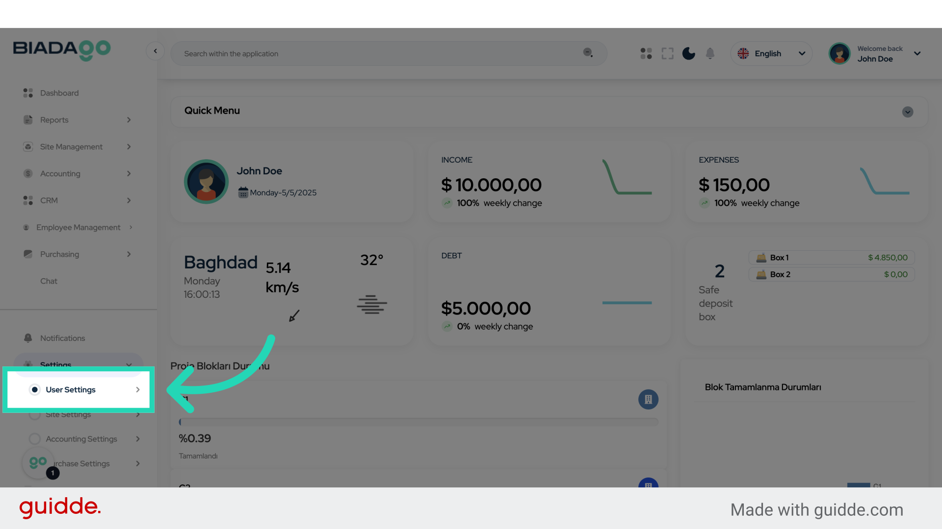 Click 'User Settings'