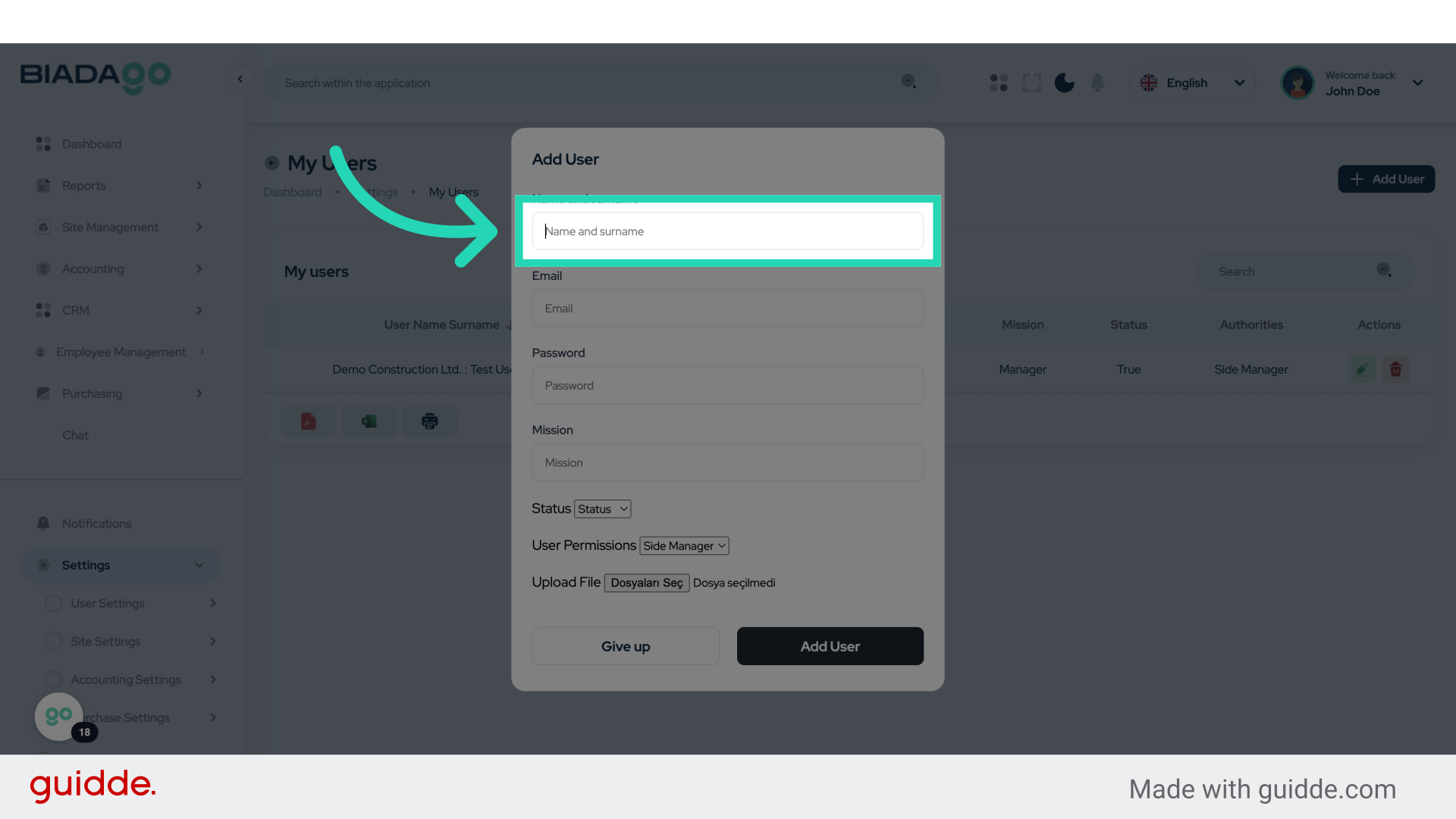 Click 'Name and surname'