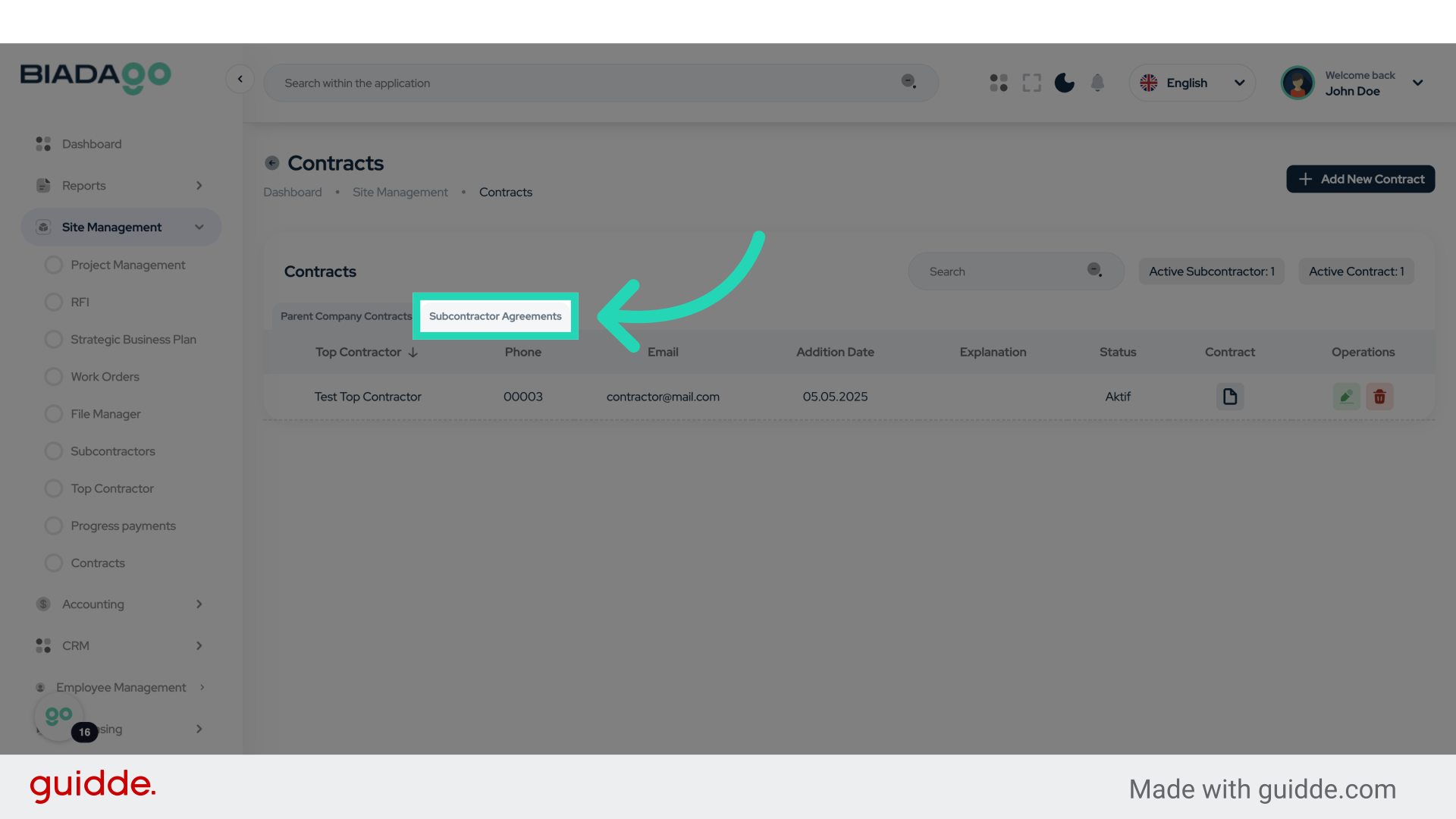 Click 'Subcontractor Agreements'