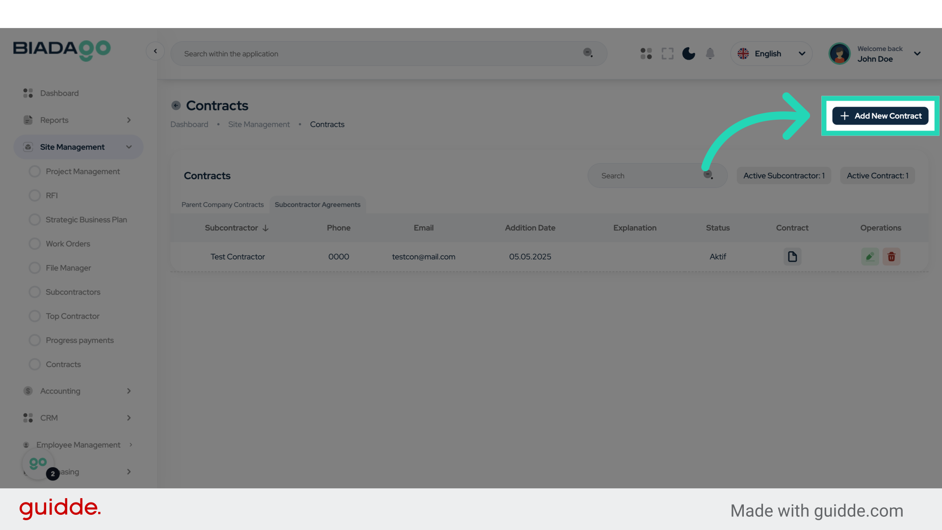 Click 'Add New Contract'