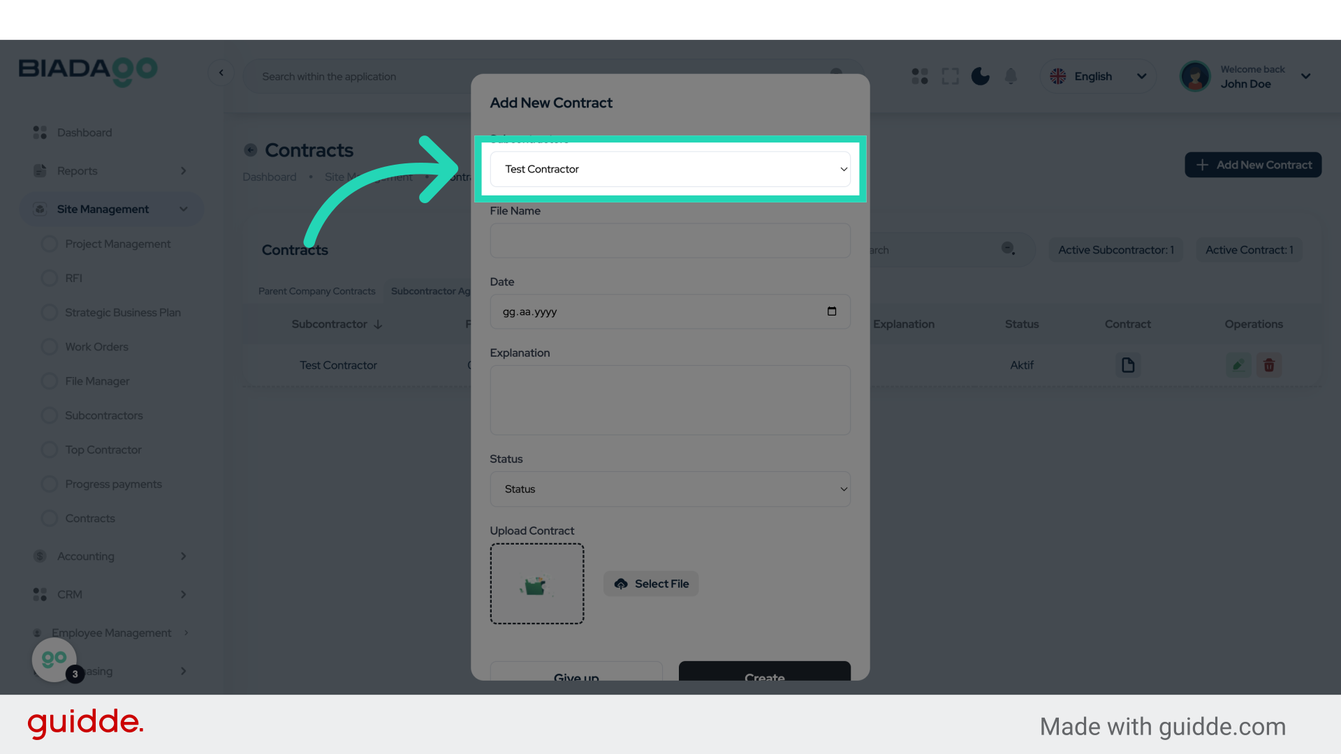 Click 'Test Contractor'