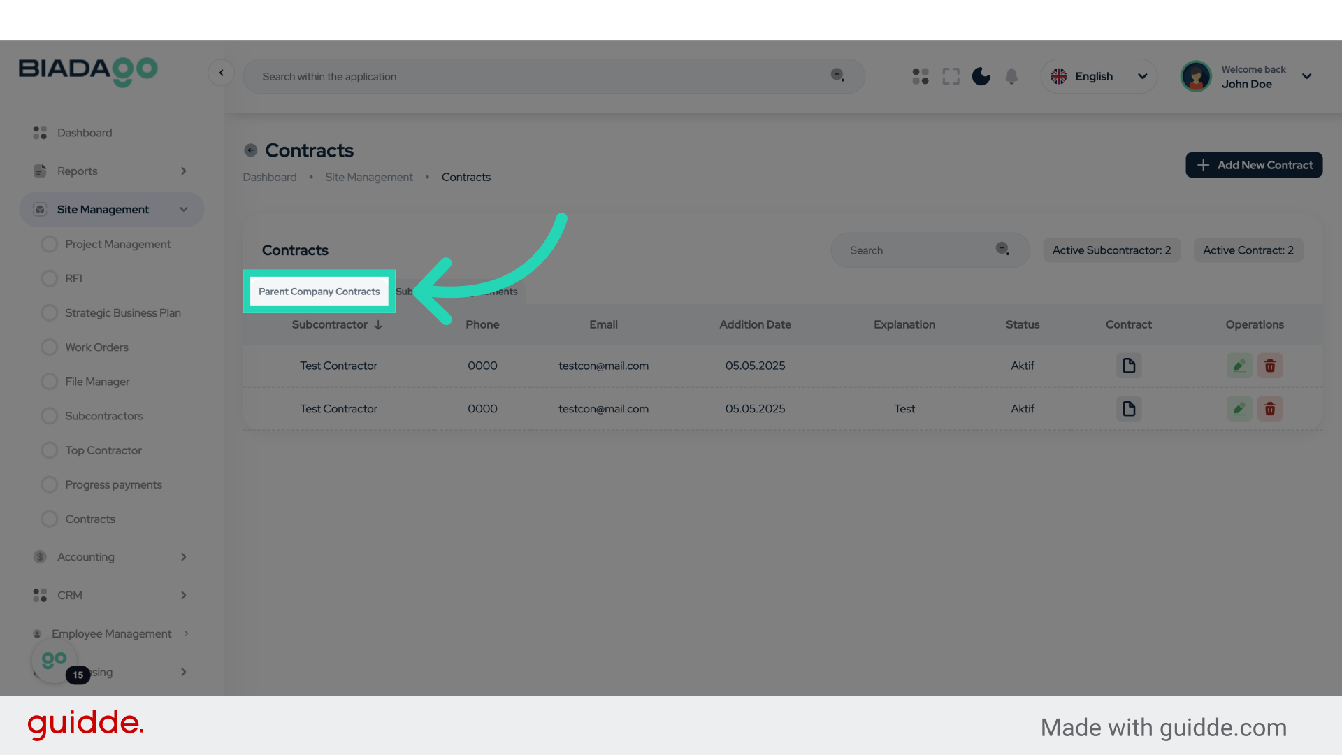 Click 'Parent Company Contracts'