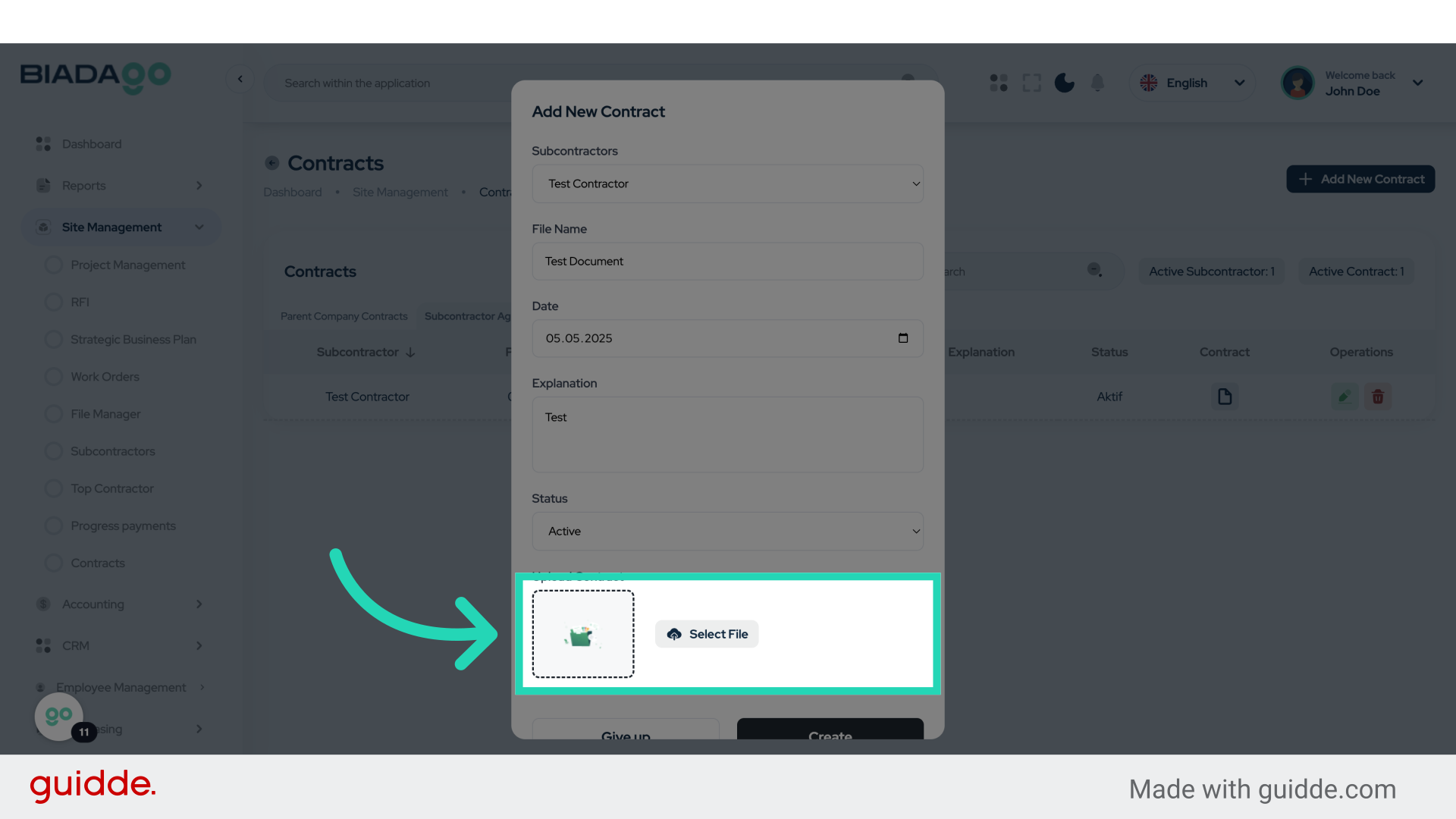 Click 'Upload Contract'