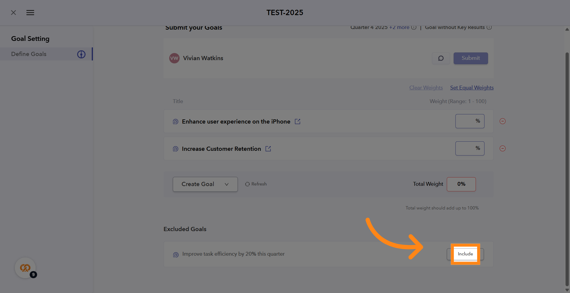 Add the Newly Created Goal
