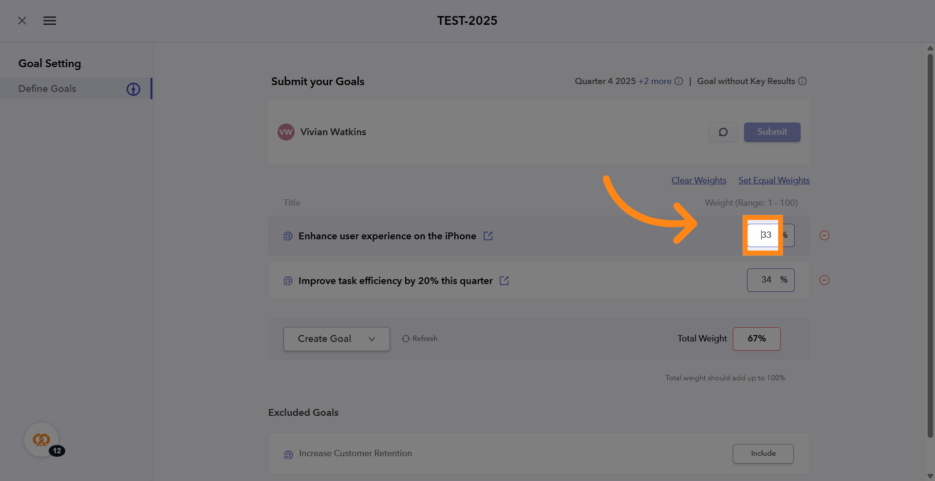 Adjust Goal Weights Manually