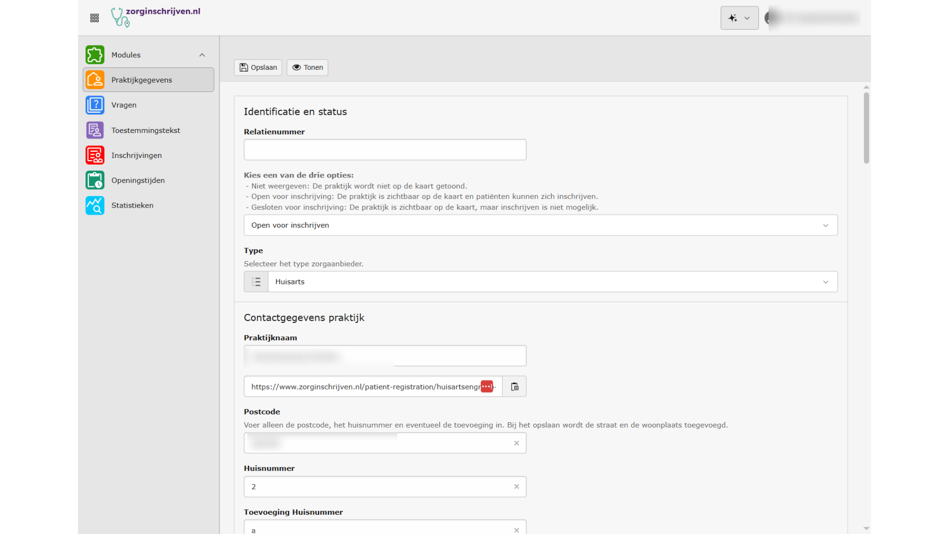 Log in op de backend van Zorginschrijven