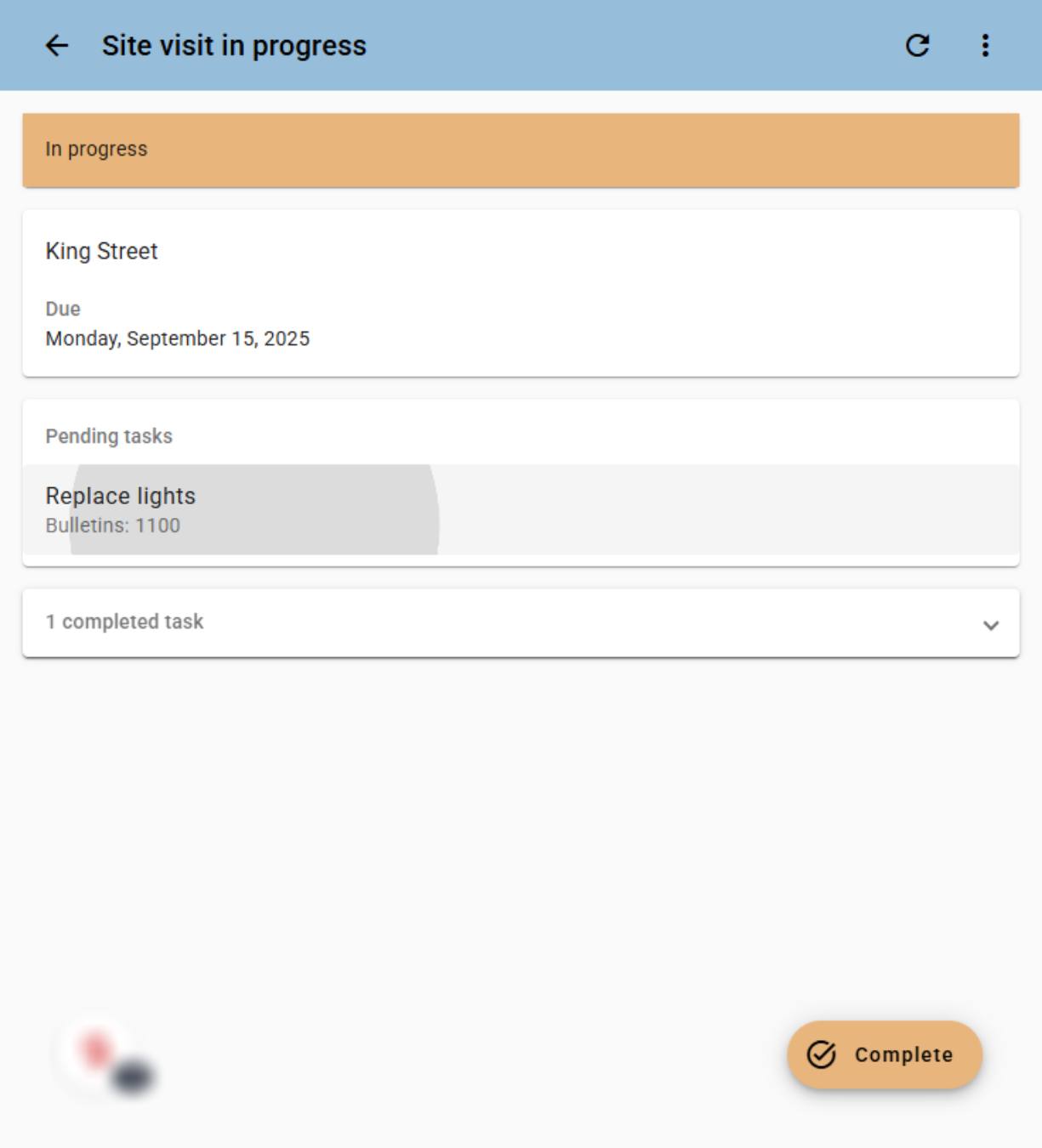 Complete the re-opened site visit task