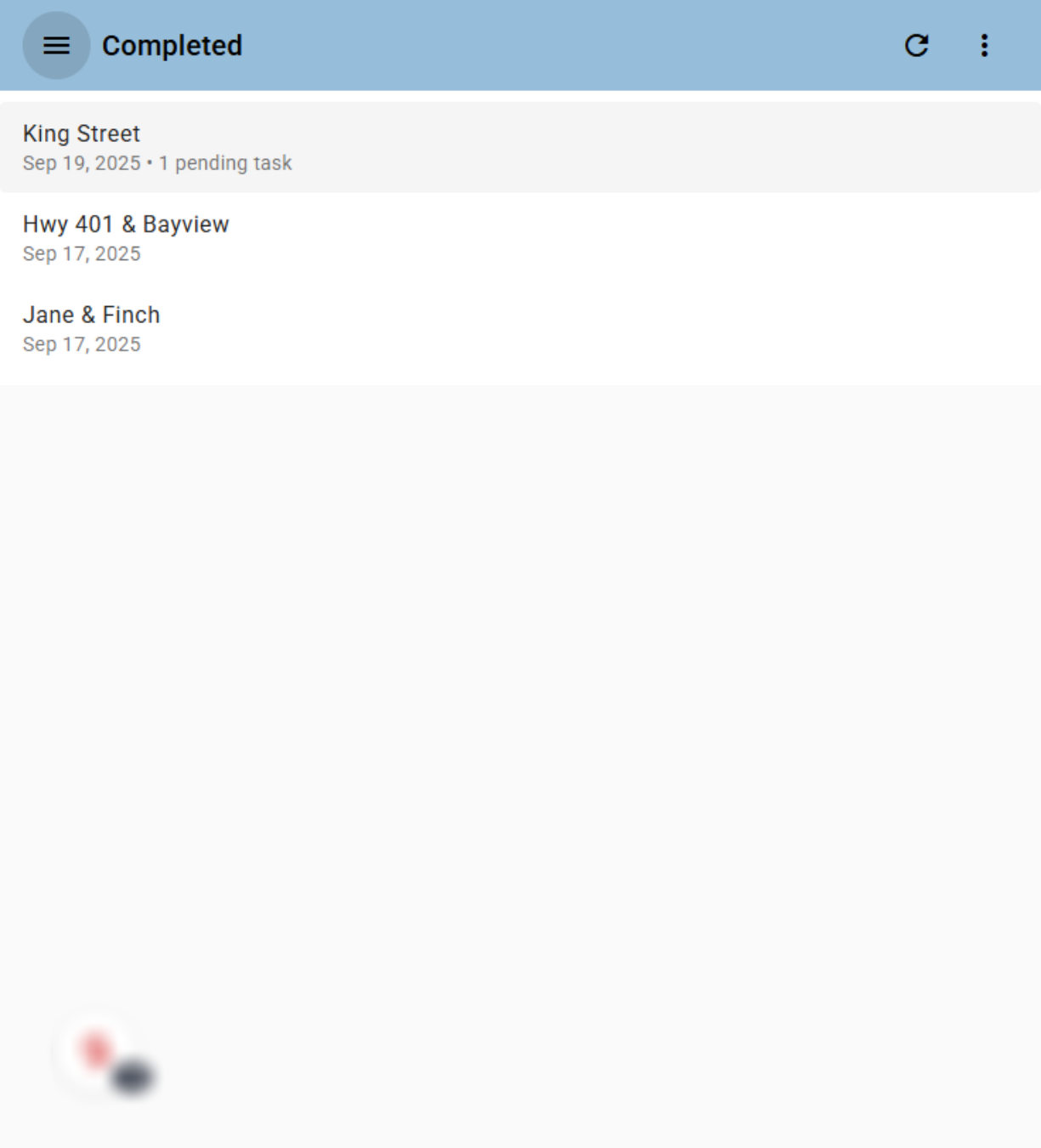 List of completed site visits