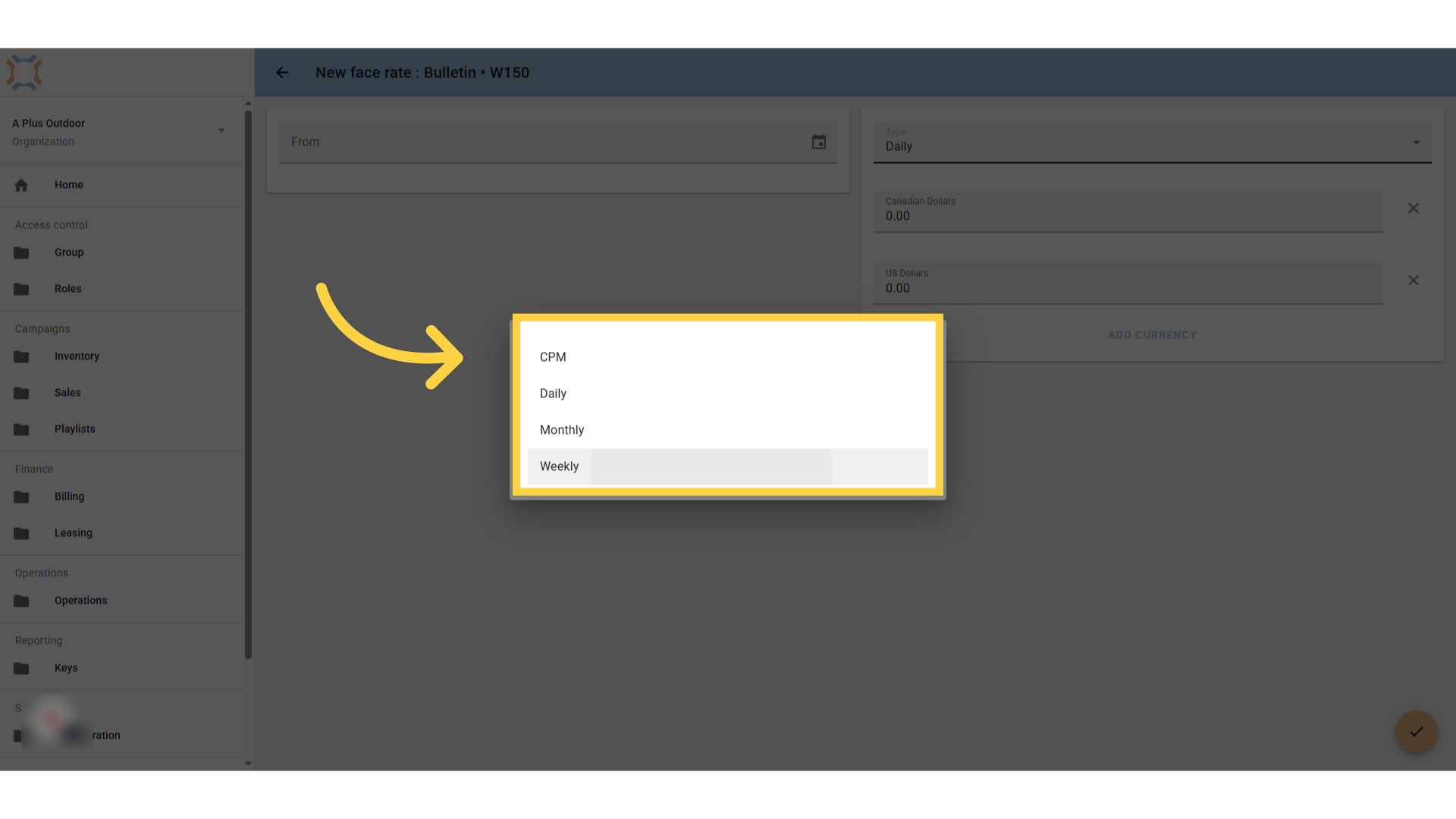 Click desired rate format