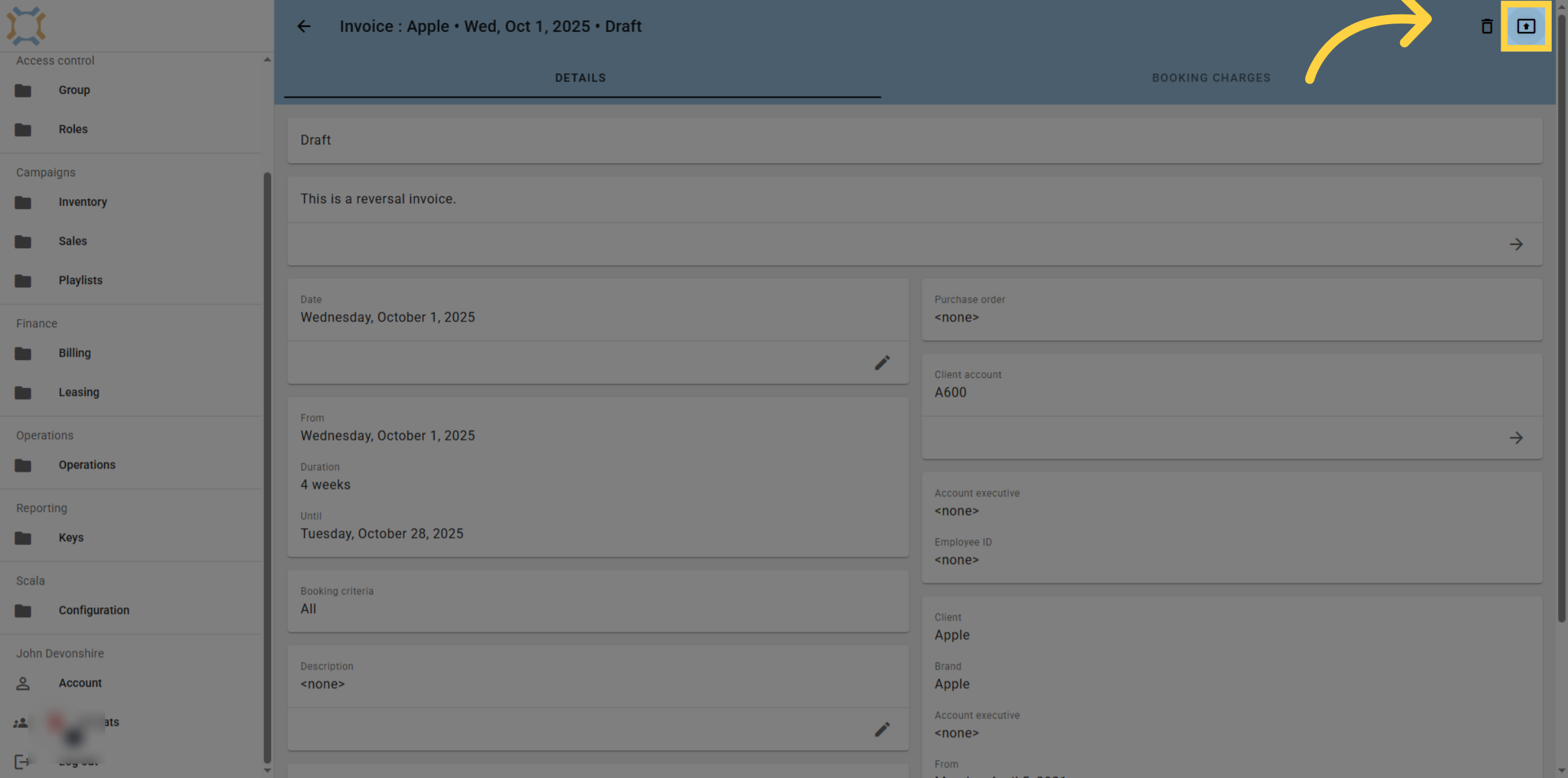 Submit reversal invoice