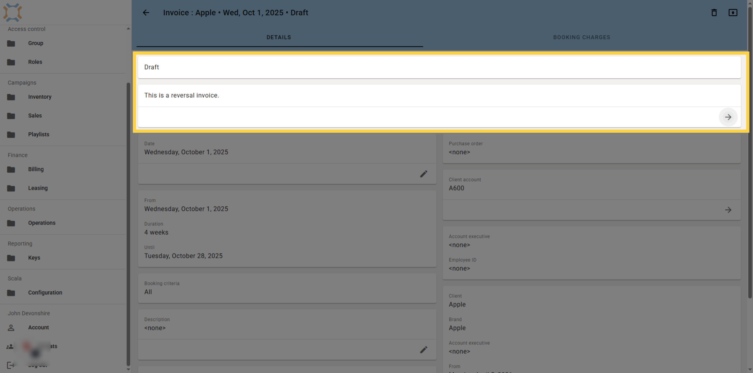 Review reversal invoice