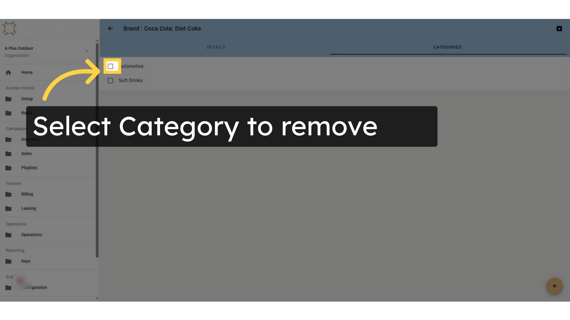 Select Category to remove