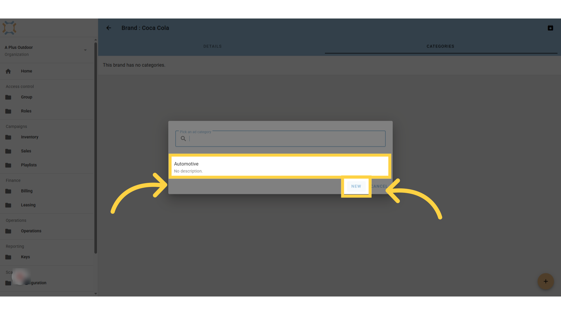 Select an existing Category, or click 'New' to add a new Category