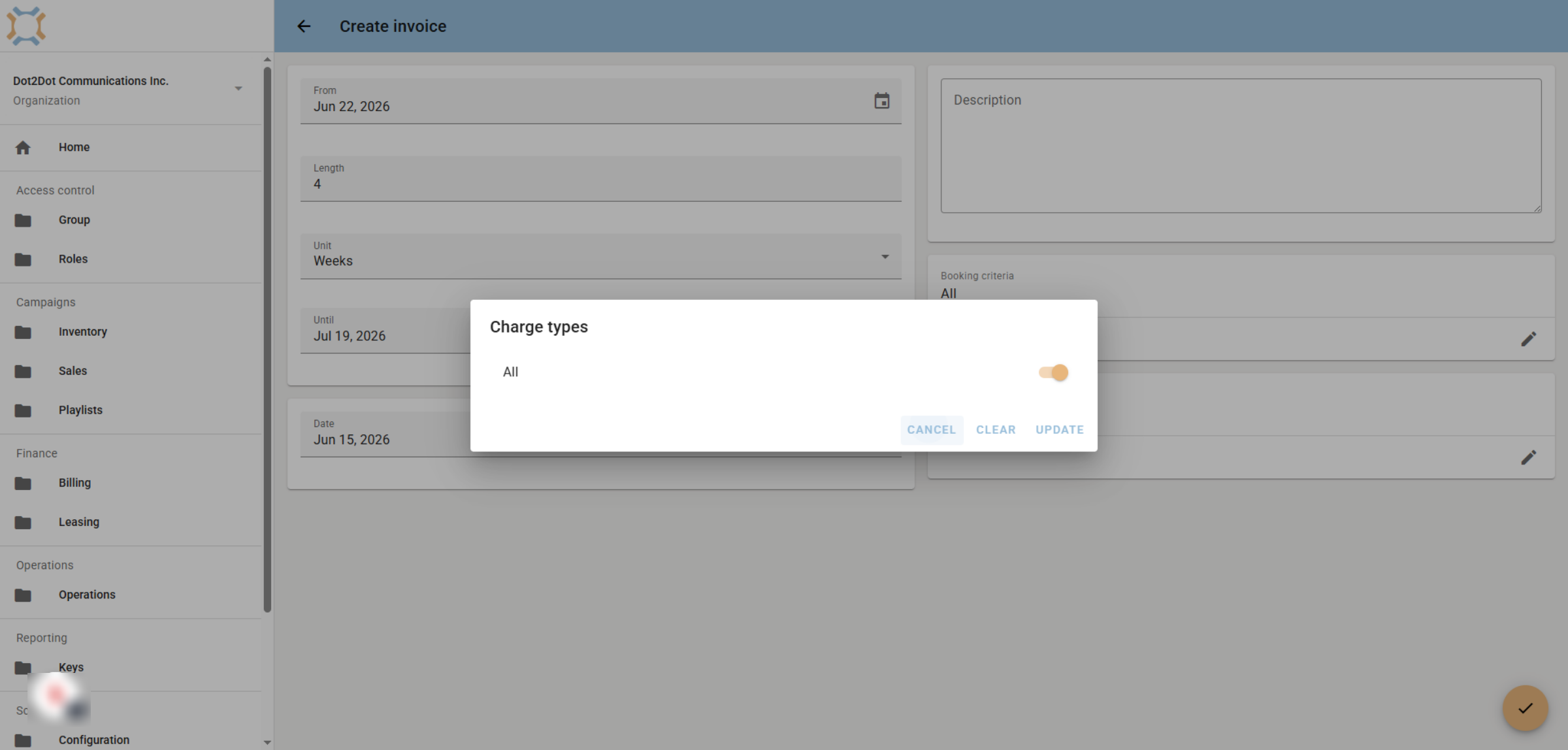 Select Charge types to include