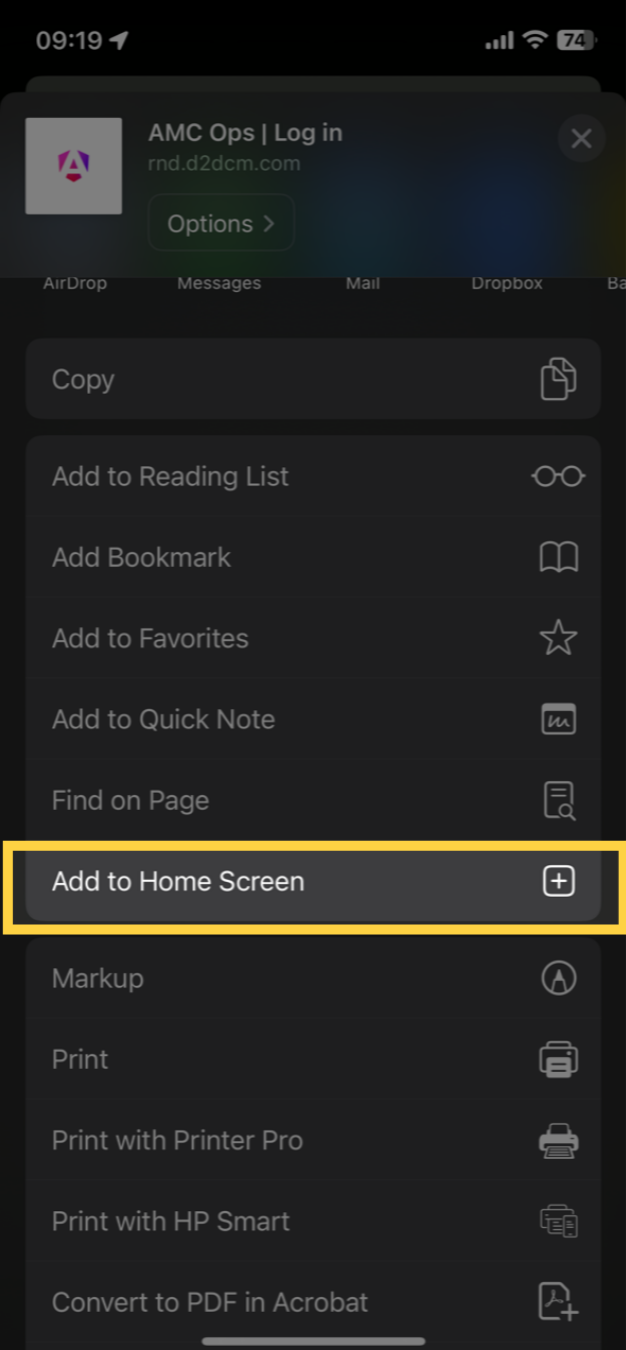 Click Add to Home Screen