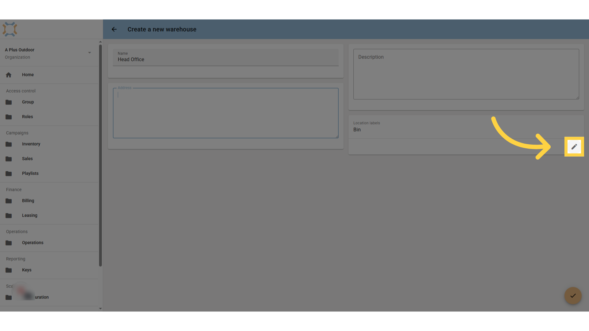 Click 'edit' to enter Location Labels