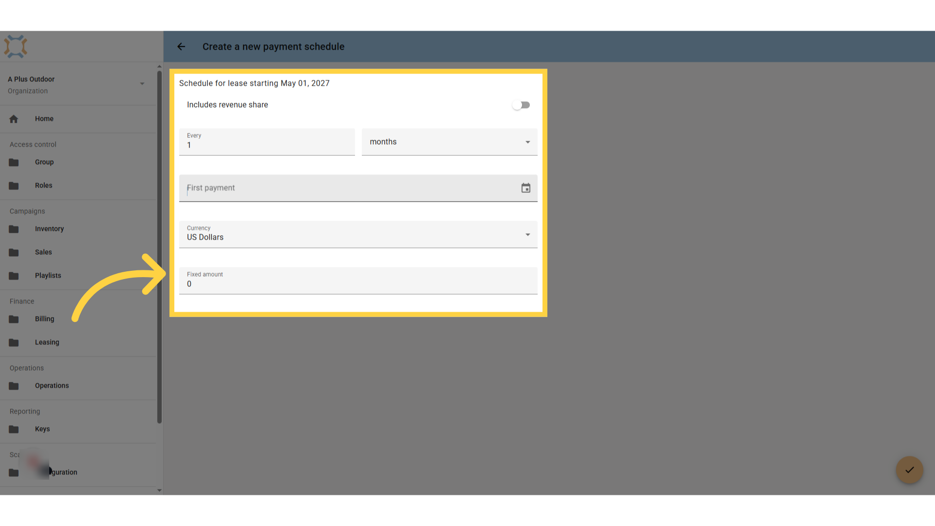 Click 'First payment'