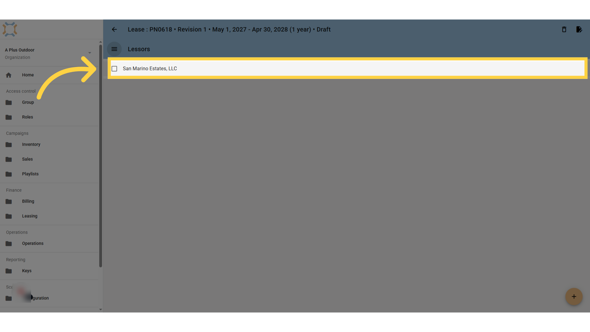 Select the lessor to update