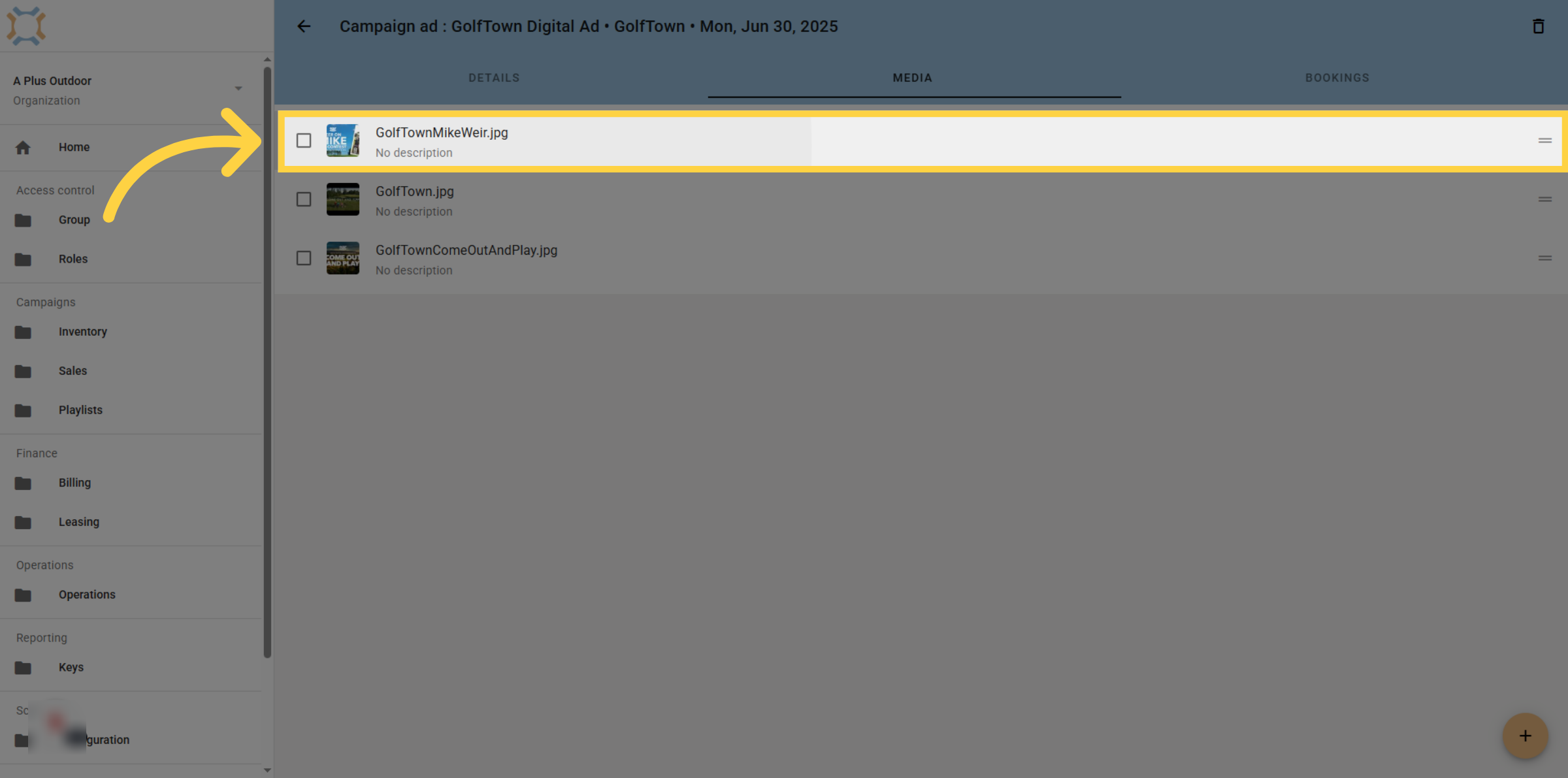 Click a media item to add a schedule
