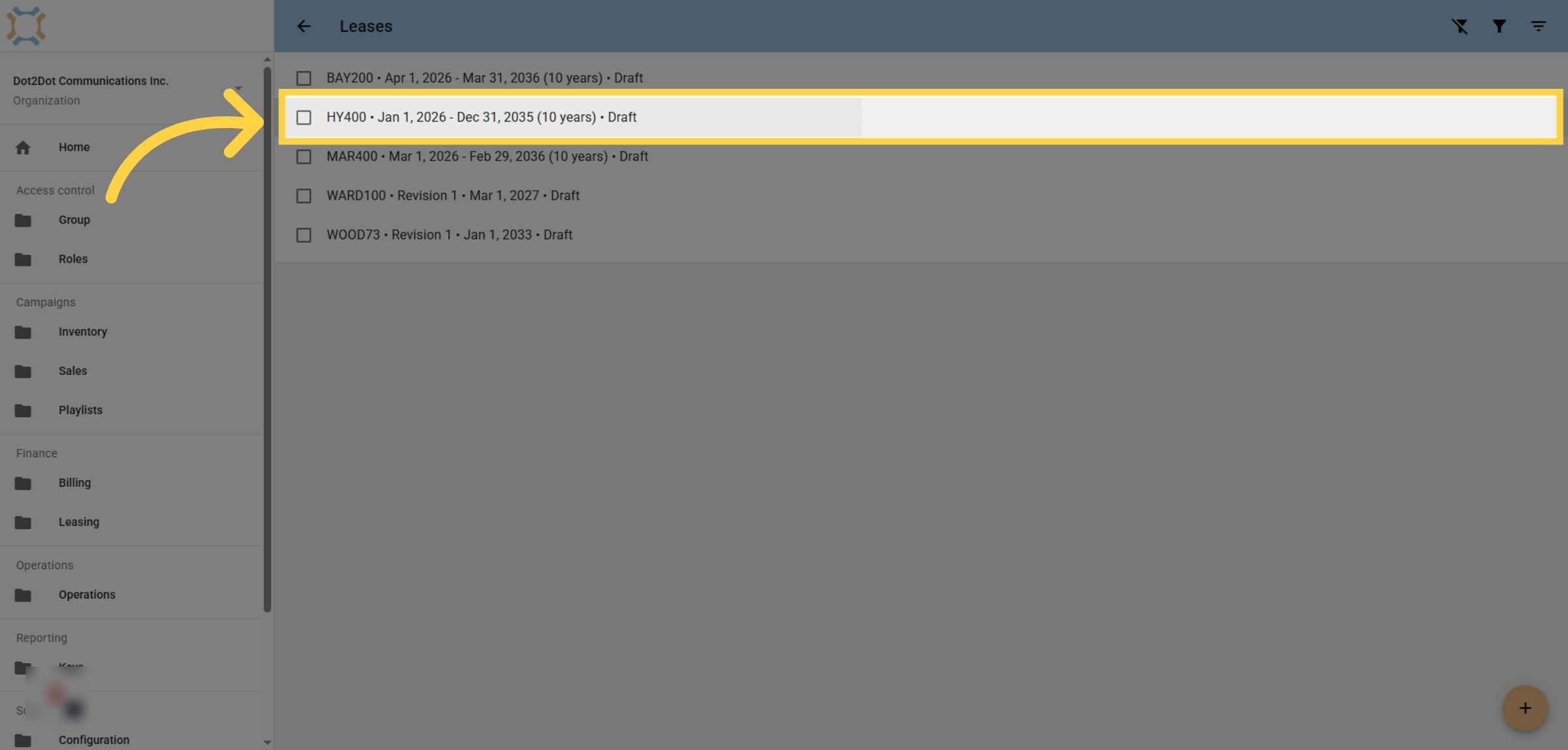 Select Specific Draft Lease
