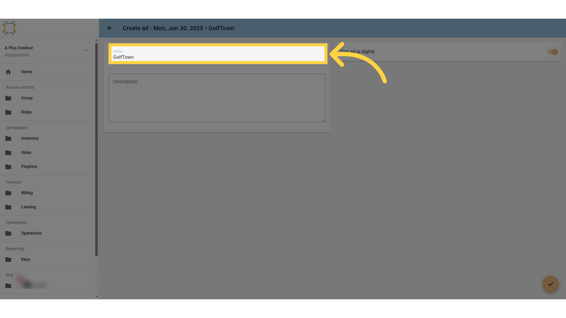 Enter Ad name