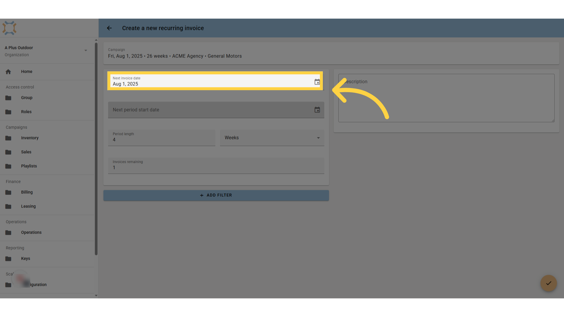 Enter the next invoice date