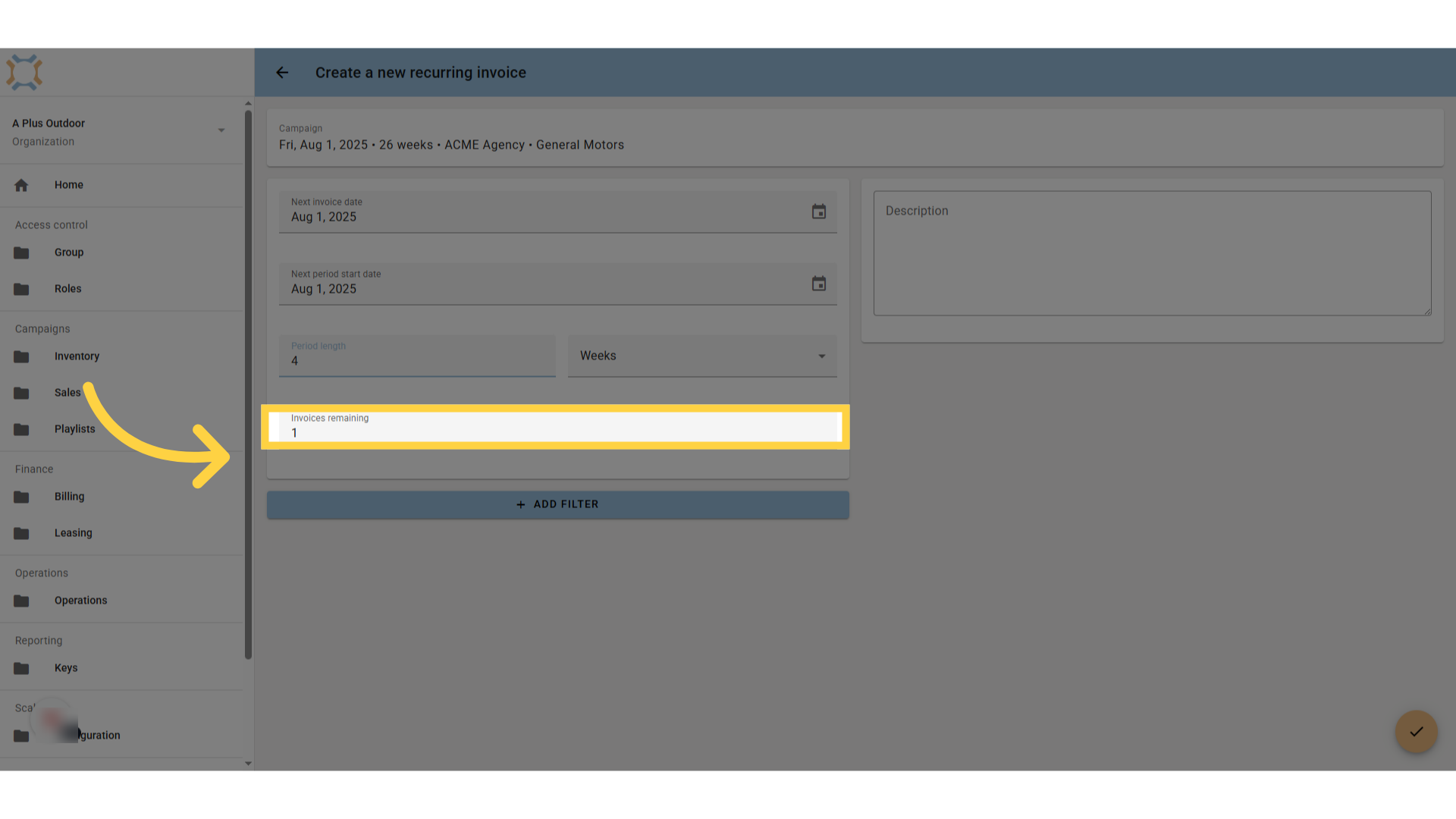 Enter the number of remaining invoices