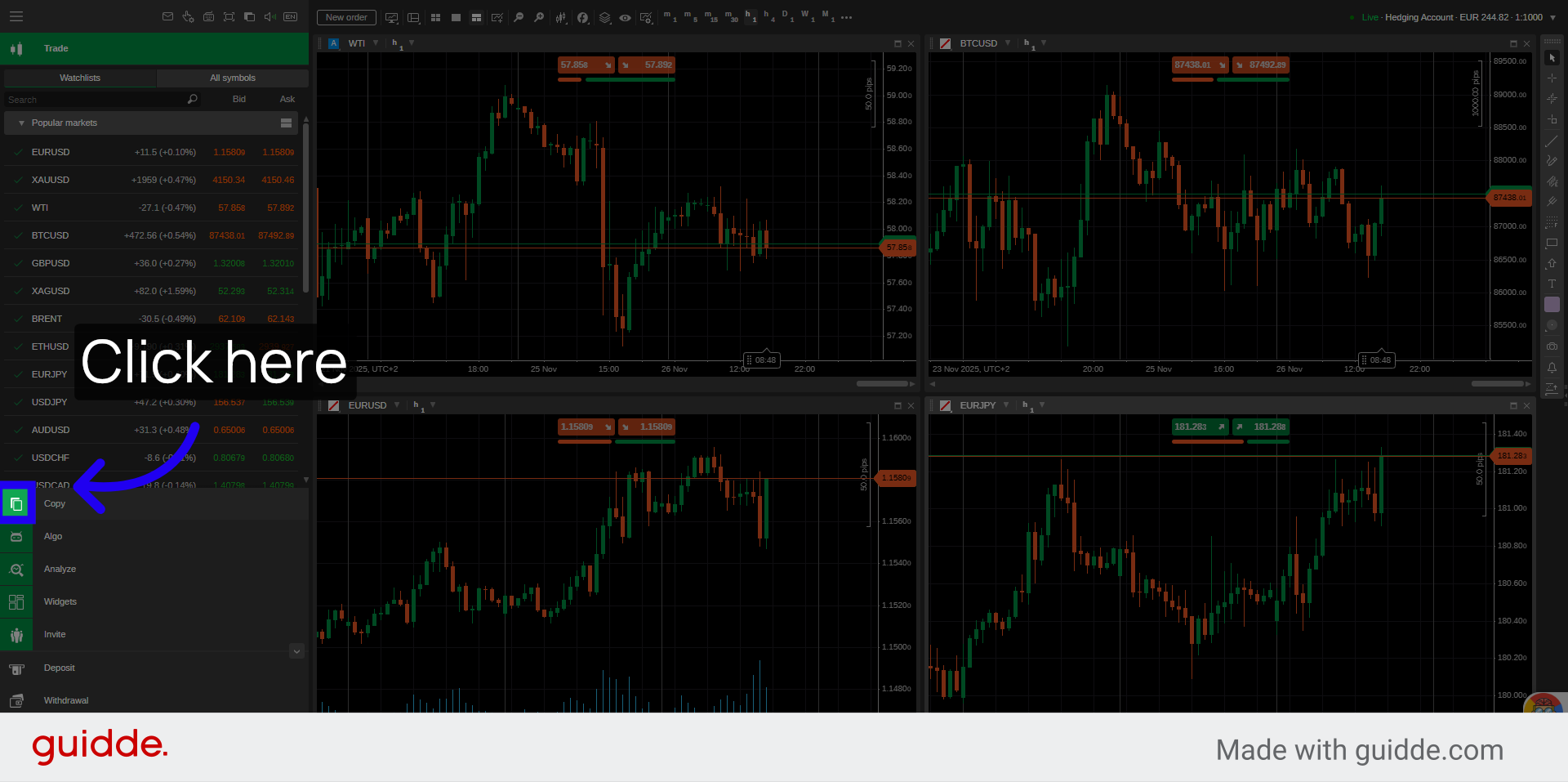 Access Copy Trading Section