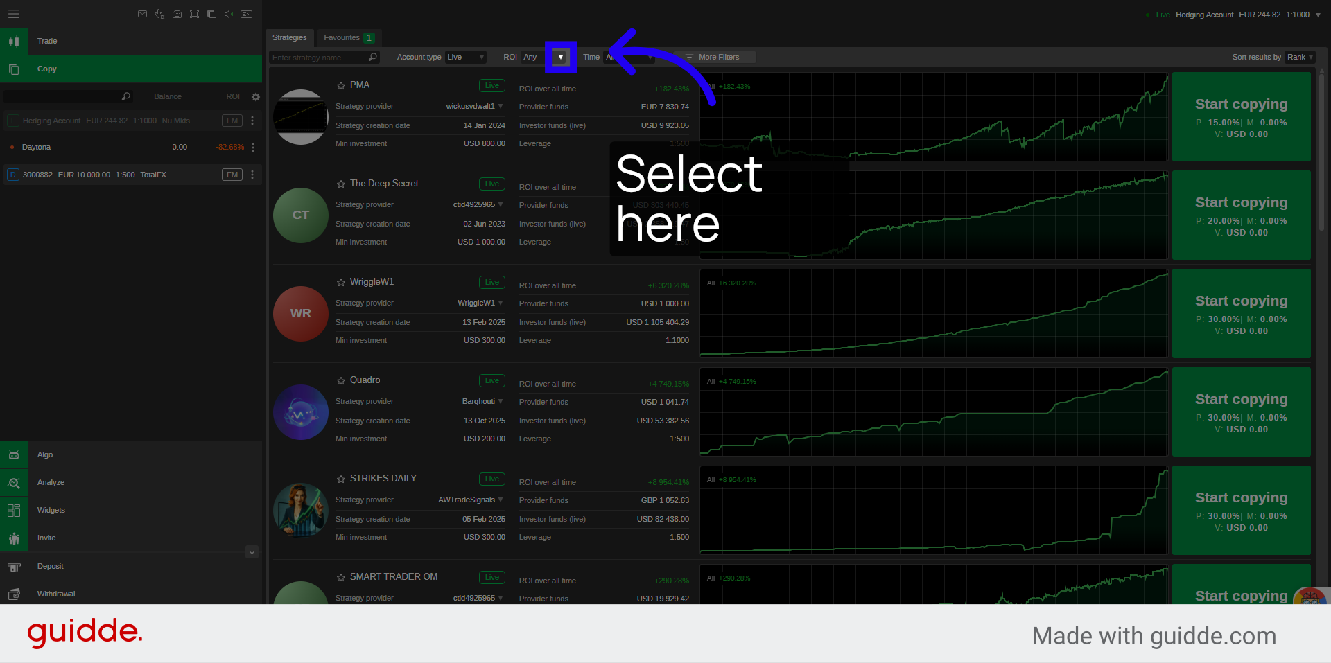 Select ROI Filter Options