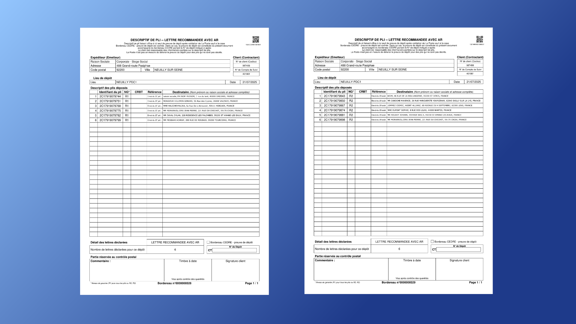 Séparation des bordereaux de dépôt