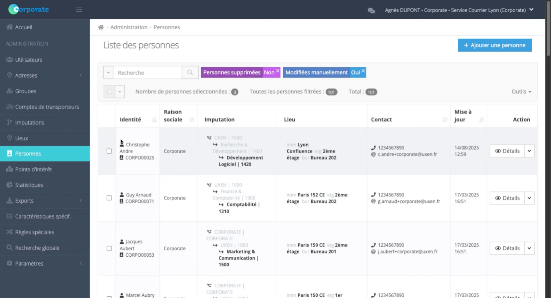 Présentation de la page 'Personnes'
