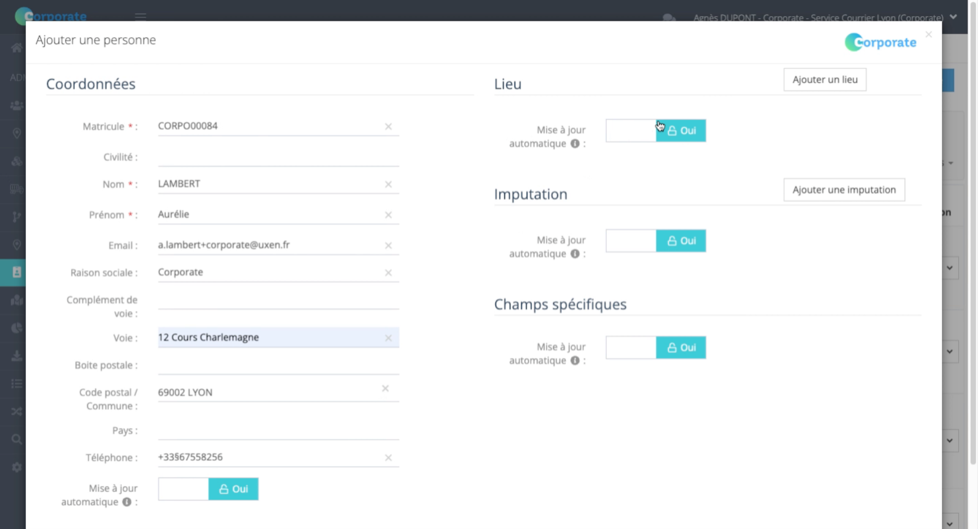 Affecter un lieu à la personne