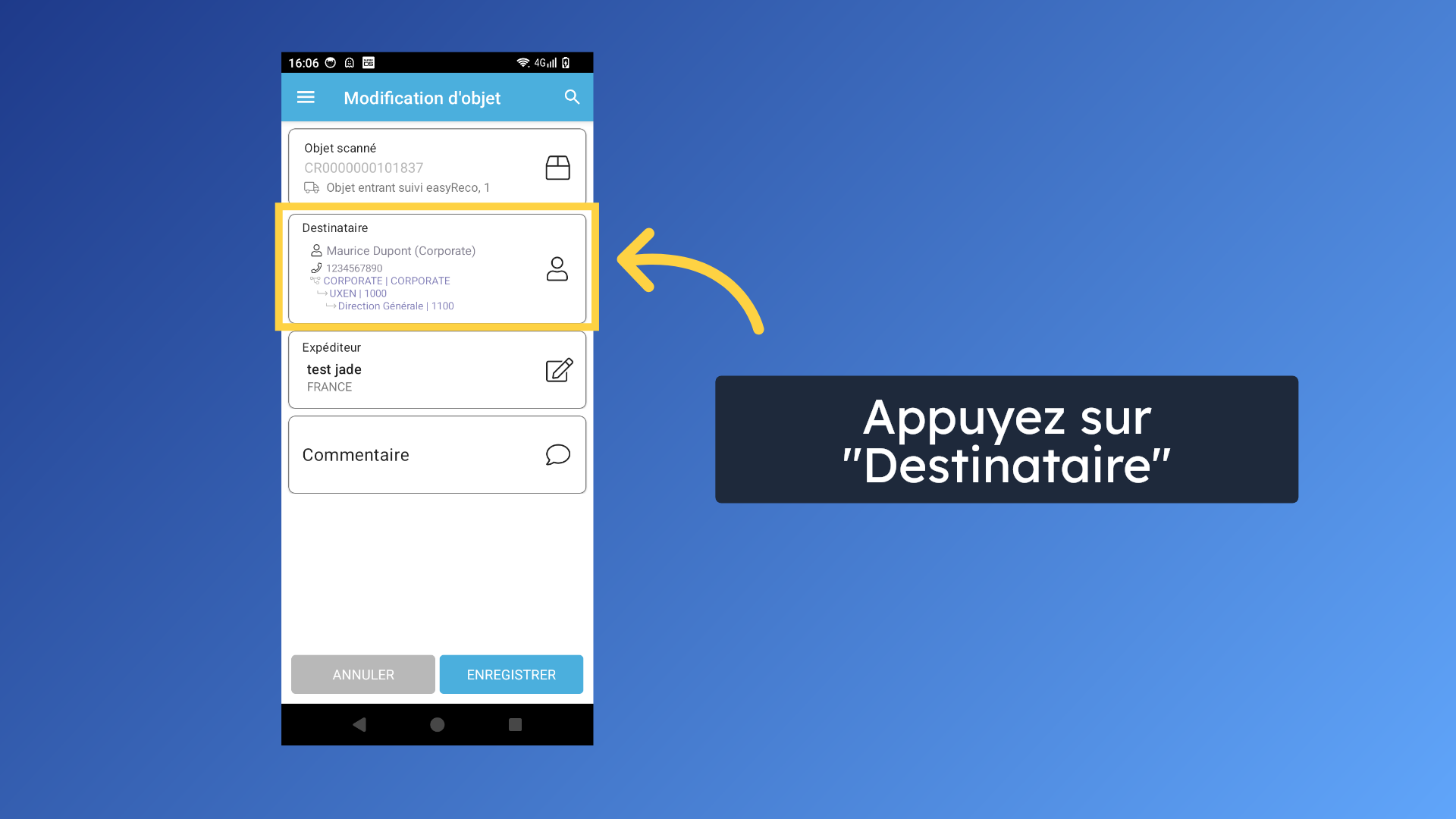 Récapitulatif de l'objet