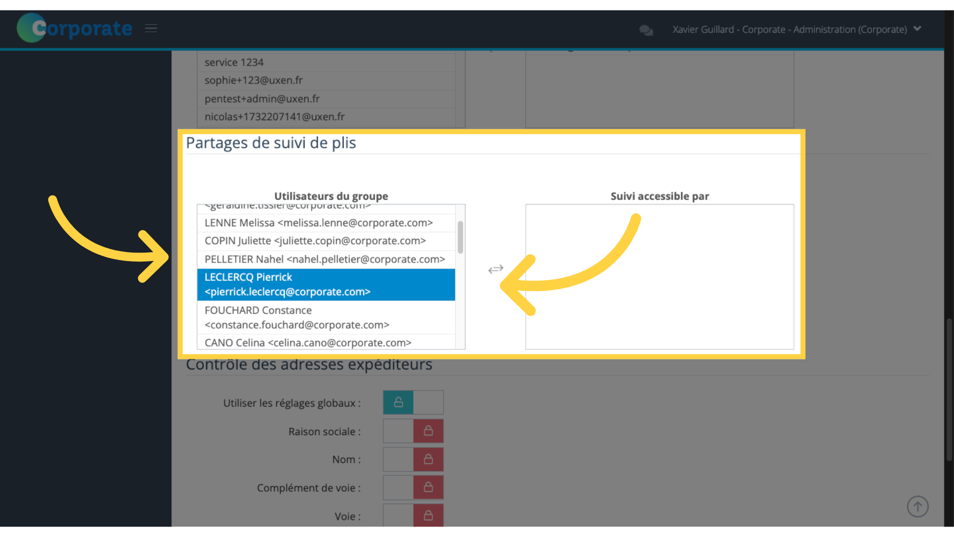 Partage des plis expédiés