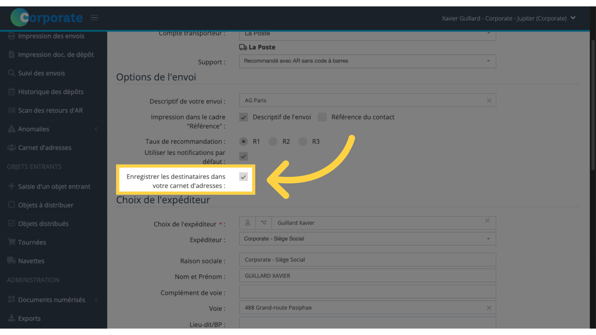 Options de l'envoi - 4