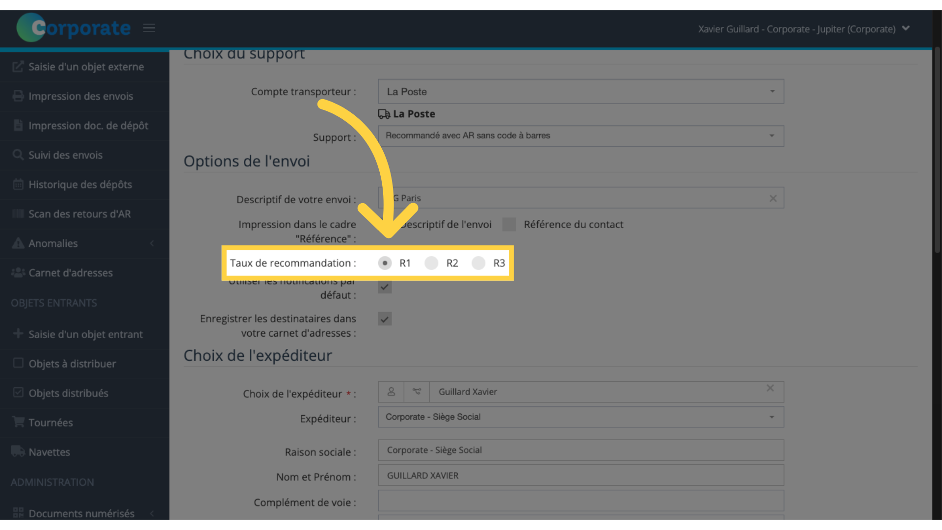 Options de l'envoi - 3