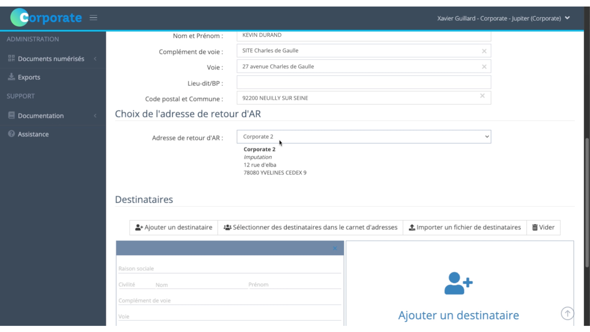Ajout des adresses destinataires - 1