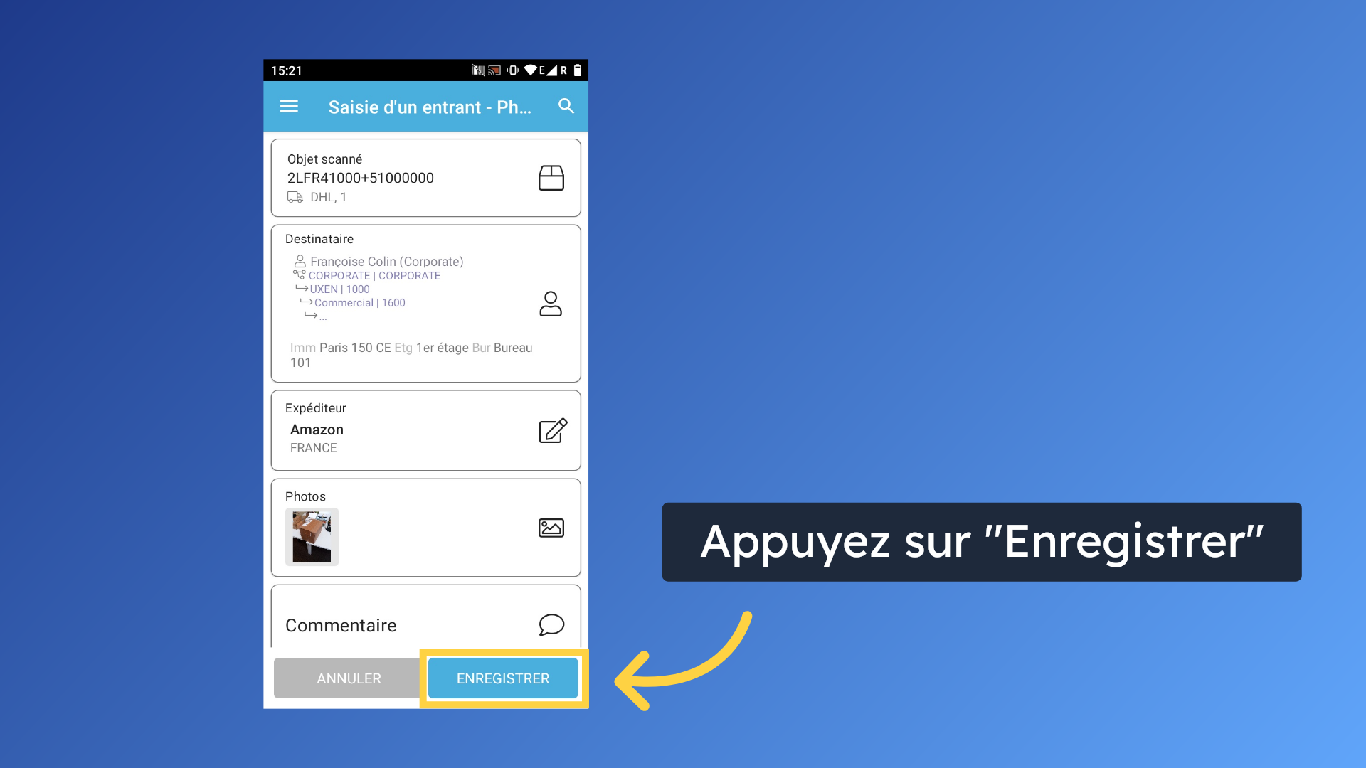 Finaliser l'enregistrement
